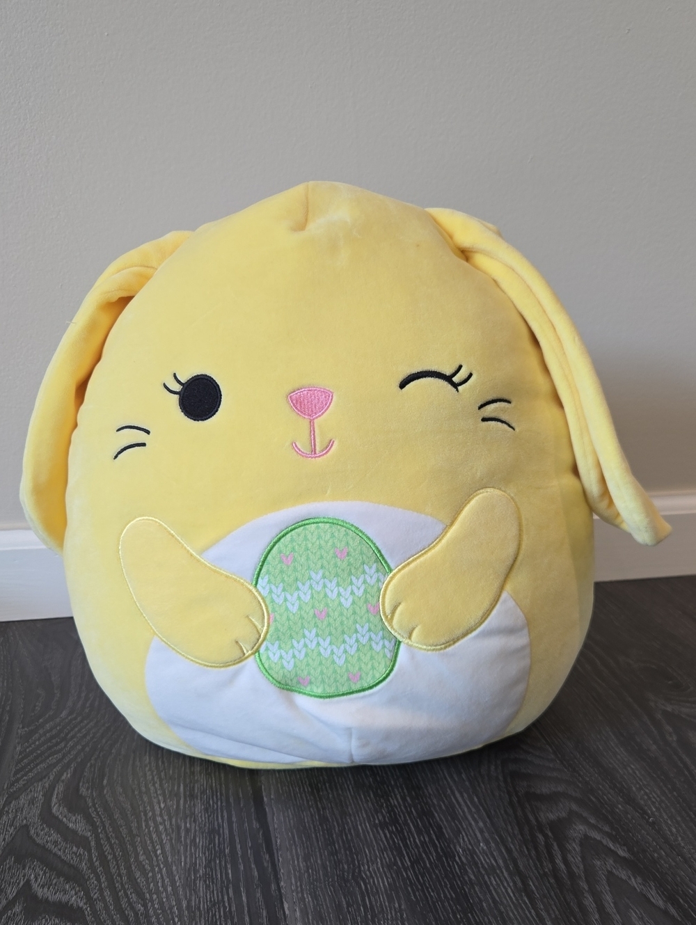 Yellow Bunny Plush with Green Easter Egg Accent 16"